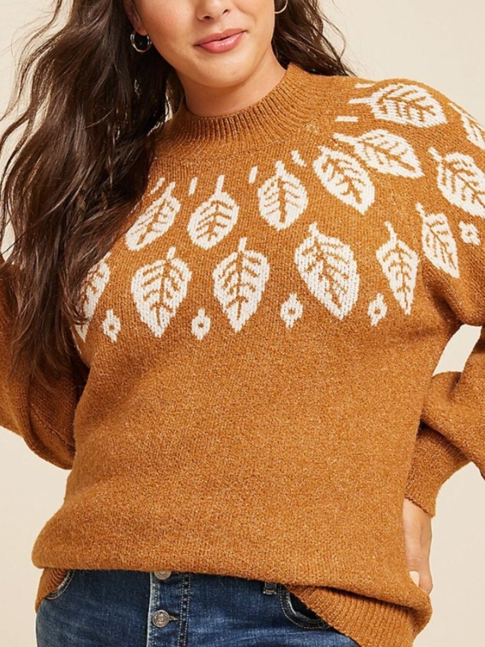 Maurices 1X Plus Fair Isle Leaf Harvest Autumn Fall Leaves Mock Neck Sweater